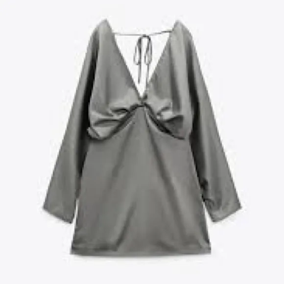 Zara batwing ruched draped contrasting satin long sleeve mini dress - Image 5