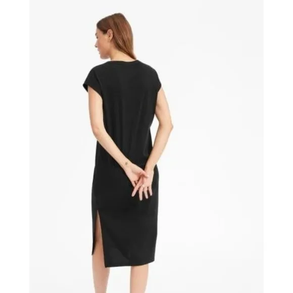Everlane The Luxe Cotton Side-Slit Tee Dress Cap Sleeve Midi Black Size XXS - Image 2