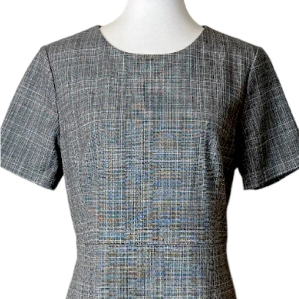 Tahari NEW Dress Sheath Ruffle Midi Hem Short Sleeve Gray Plaid Women’s Size 8 - Image 5