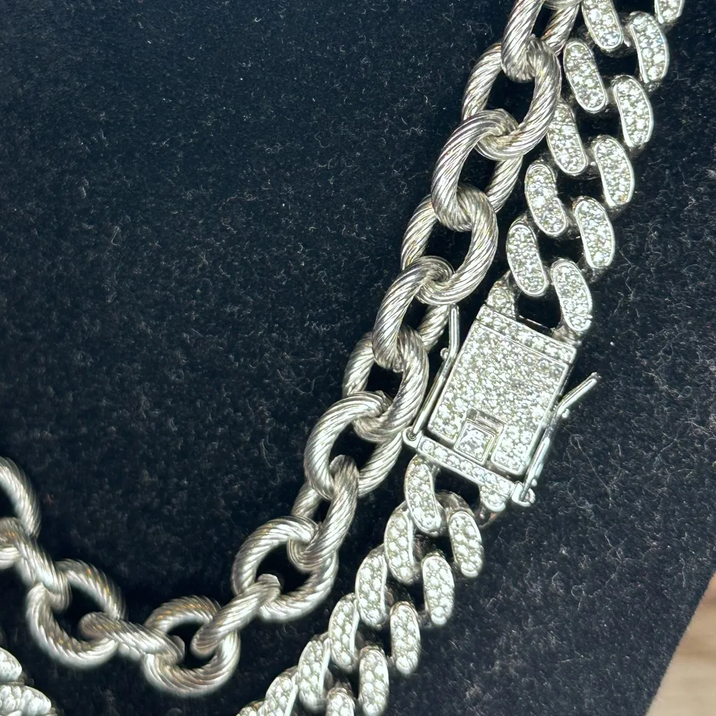 S20 Chunky Rope & Fully Iced out Cuban Chain Stainless Steel 2 - Image 2