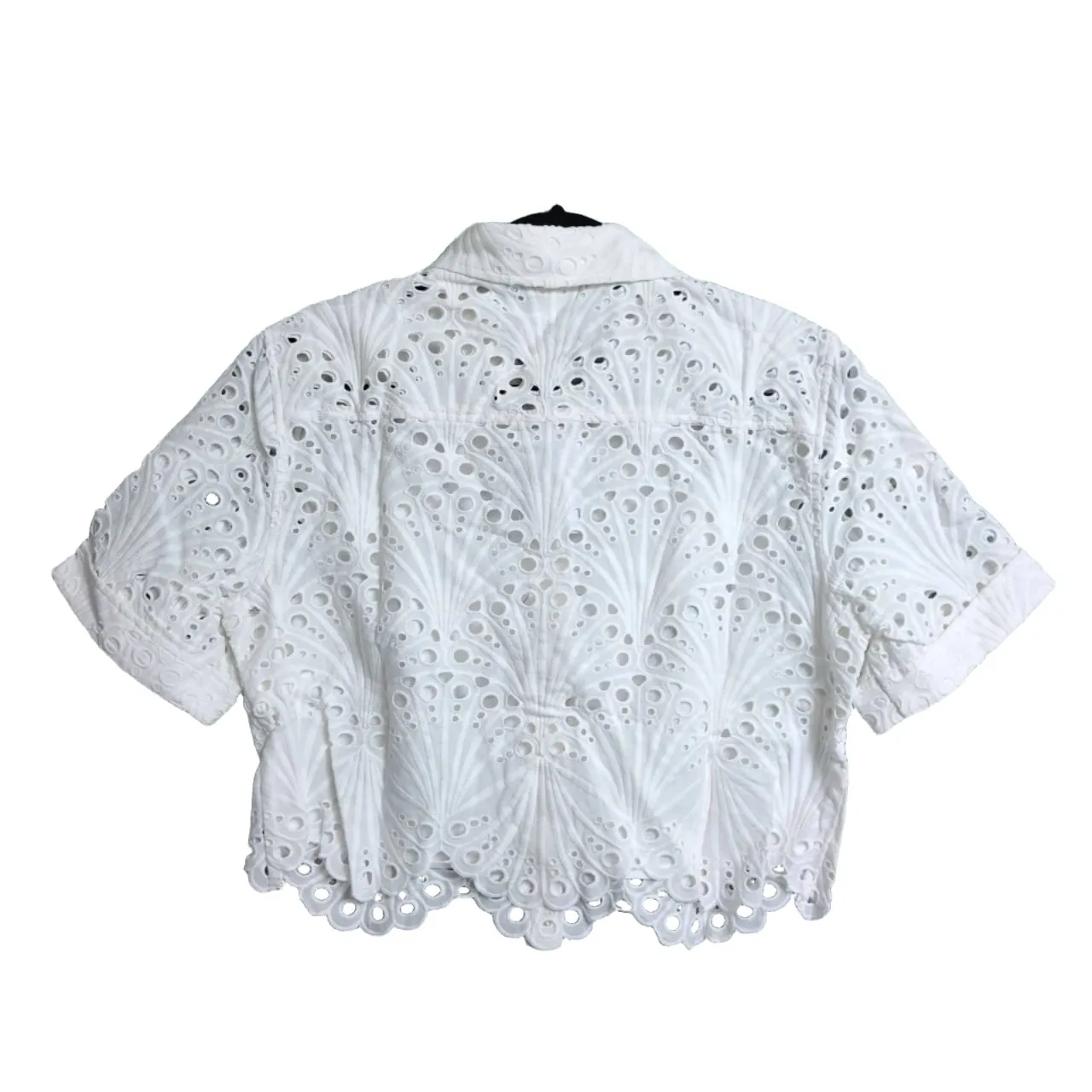 NWT Andie The Baltra Button Up White Eyelet Scalloped Hem Collared Shirt XL - Image 3
