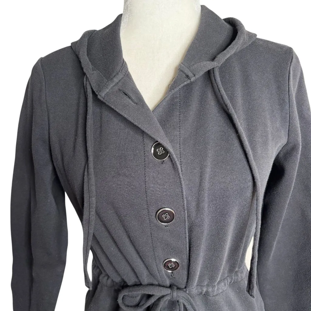 Liz Claiborne Hooded Button Up Cardigan Jacket Small Black Sweatshirt Hoodie - Image 2