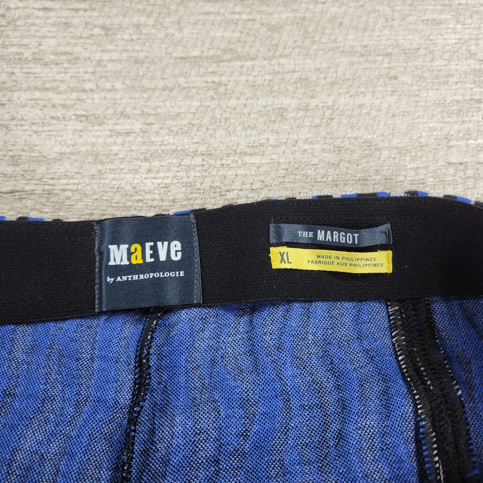 Maeve Anthropologie The Margot Pants XL Blue Wave Motif Knit Pull-On NWT - Image 6