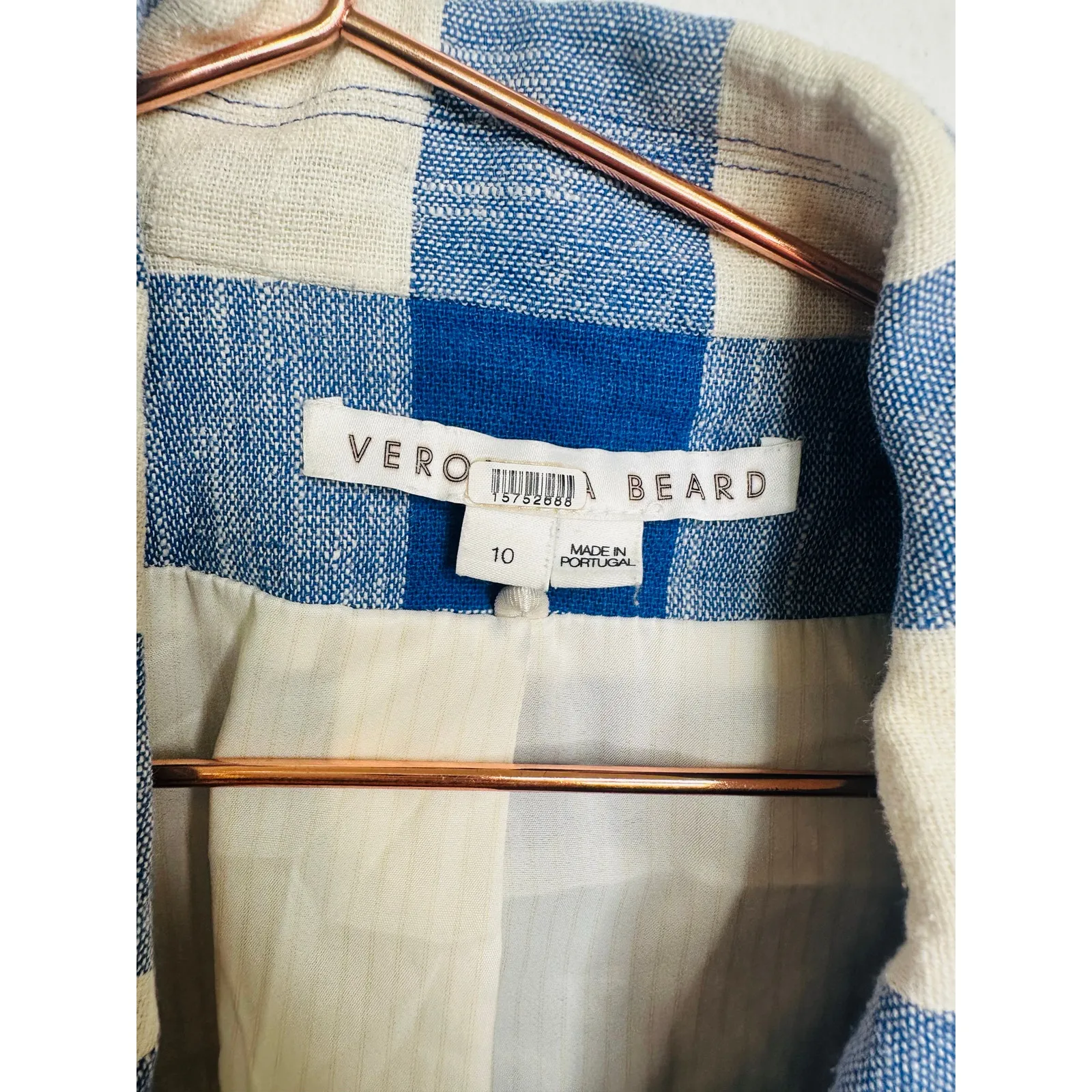 VERONICA BEARD Blue White Gingham Cotton Blend Oversized Bexley Jacket Blazer 10 - Image 7