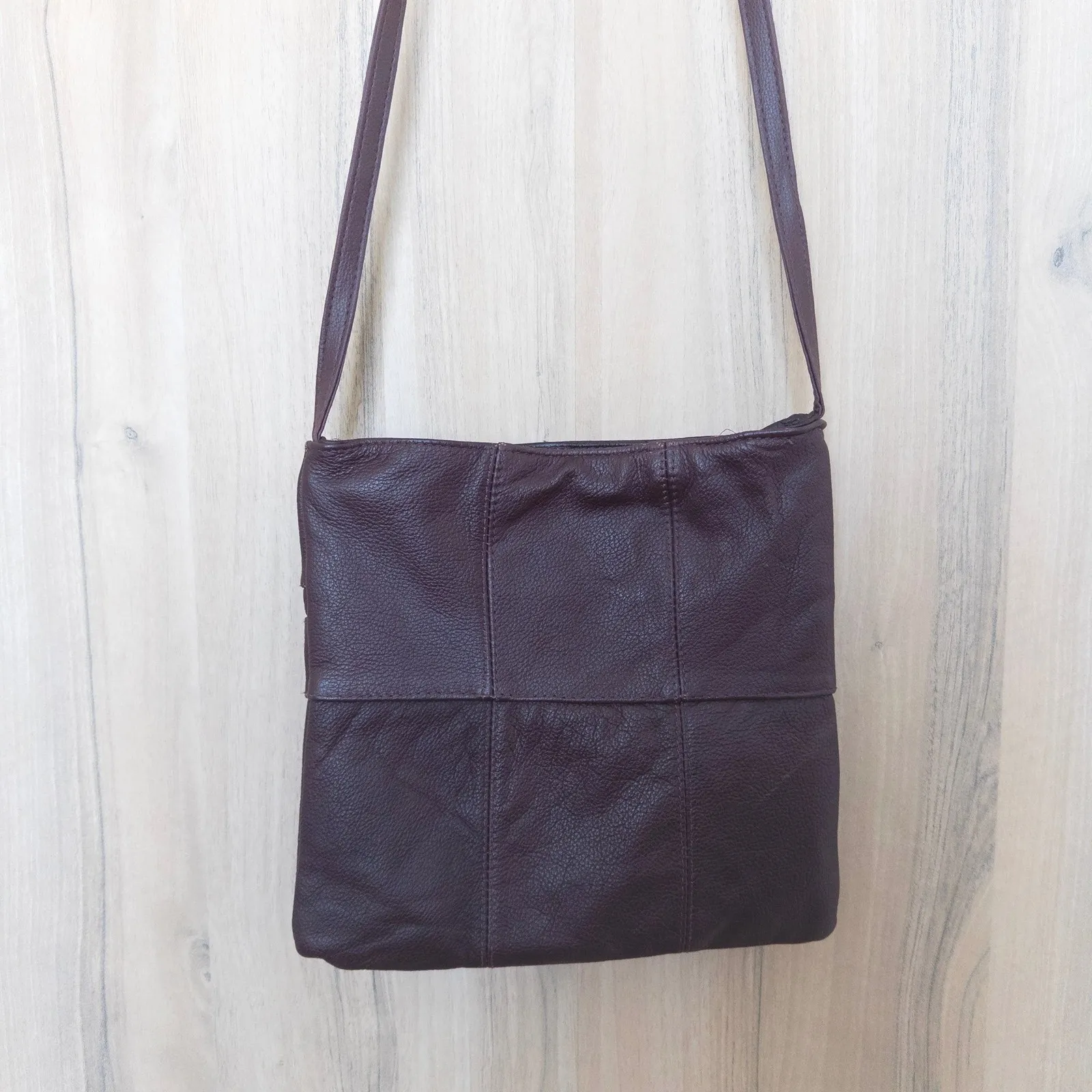 Womens Leather Crossbody Bag Plum Classic Minimalist Chic Old Money Purple - Image 2