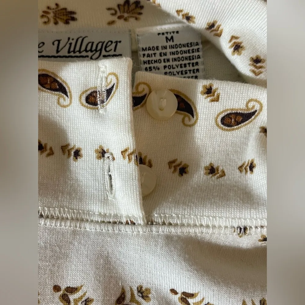 The Villager Petite Mock Neck Top Size M Retro Paisley Stripe Print Long-sleeve - Image 5