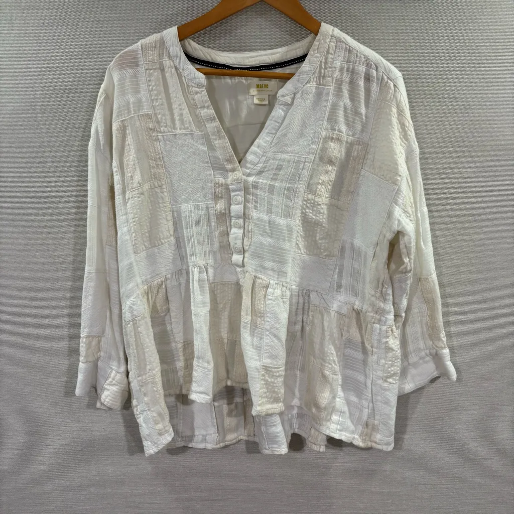 Maeve by Anthropology Zoe Swing Peplum Top‎ Patchwork Cream White Size Medium - Image 2