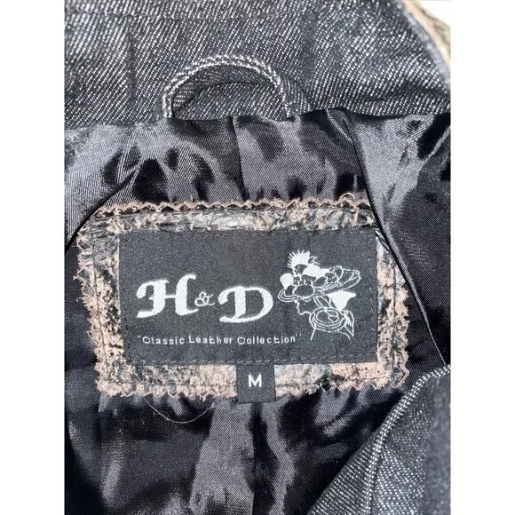 H & D collection distressed Denim cotton and leather women Moto‎ jacket Sz M Black Size M - Image 3