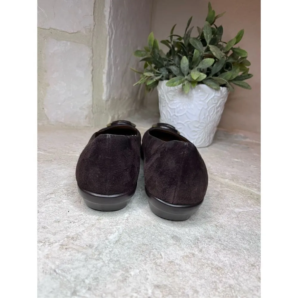 Cole Haan brown suede flats with bronze buckle sz 7.5 AA - Image 5