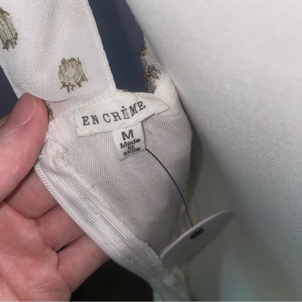 NEW En Creme Maxi Dress M Boho Metallic Polka Dot Cutout Ruffle Tiered - Image 12