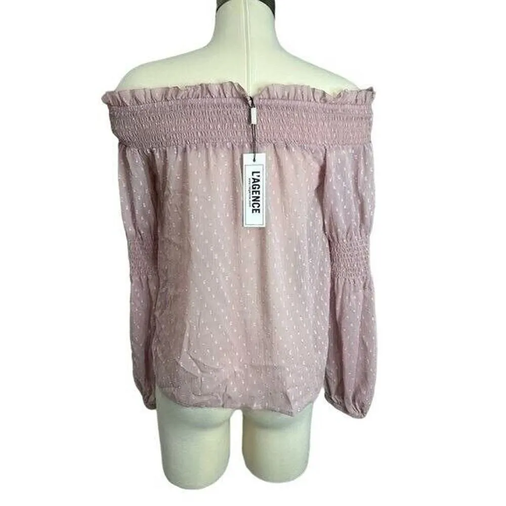 L'Agence Mona Mauve Pink Silk Off The Shoulder Sheer Y2K Girly Blouse NWT XS - Image 4