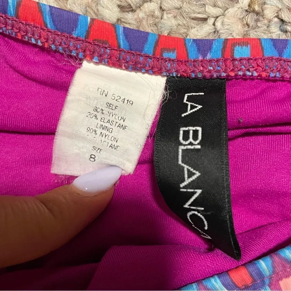 La Blanca Ikat Print Molded Cup Top Tab Side Hipster Bottom 2 Piece Santorini - Image 3