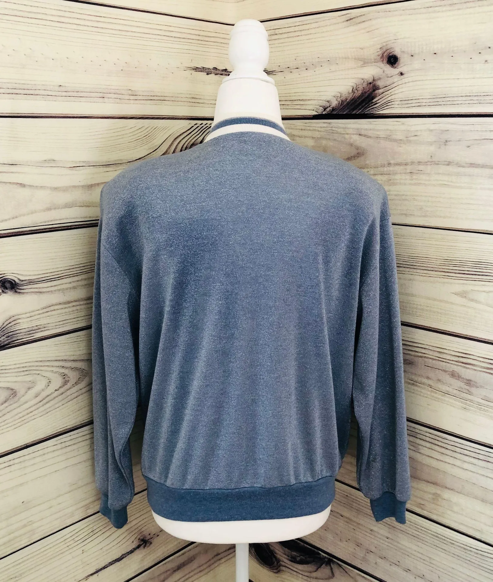 Vintage 90s Sparkly Full Zip Sweatshirt Blue - Image 2