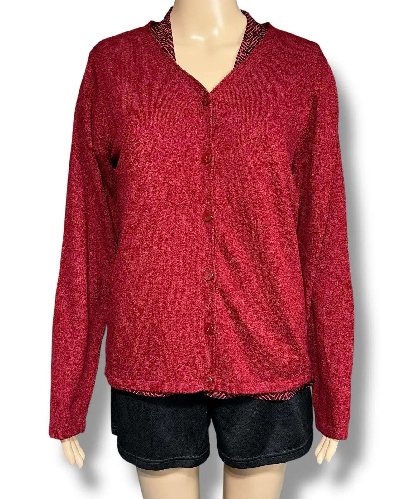 Christopher & Banks Womens Knit Cardigan Sweater Button Up Long Sleeve Red Med - Image 2