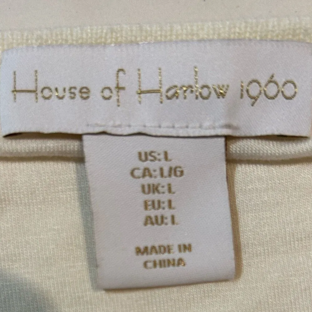 House of Harlow 1960 Cream Knit Ruffle Flutter Sleeve Knee Length Midi Dress L - Image 12