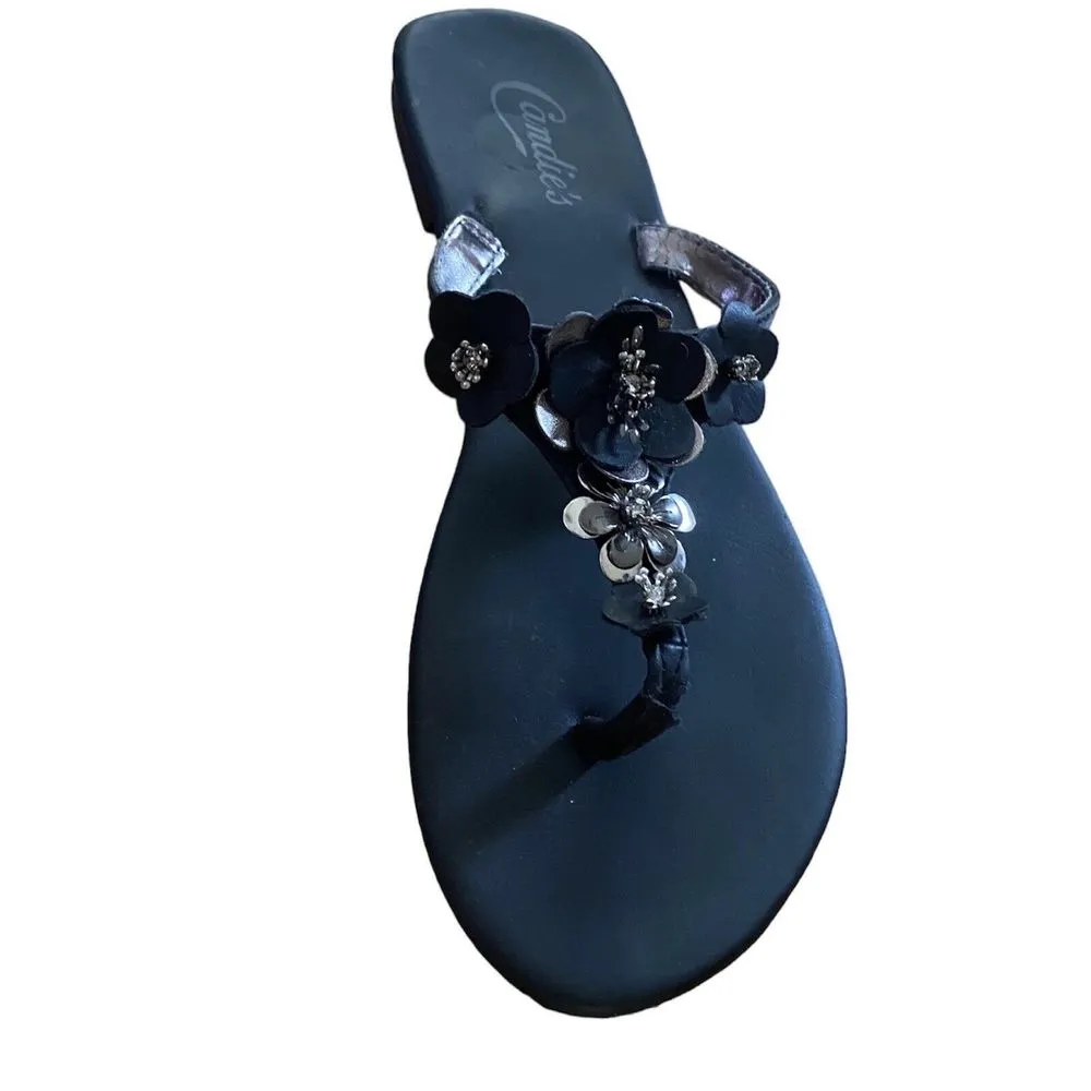 Women's Candie's Sandals Black Size 5 - 6 Flower Flats Flipflops No heel Fancy - Image 3
