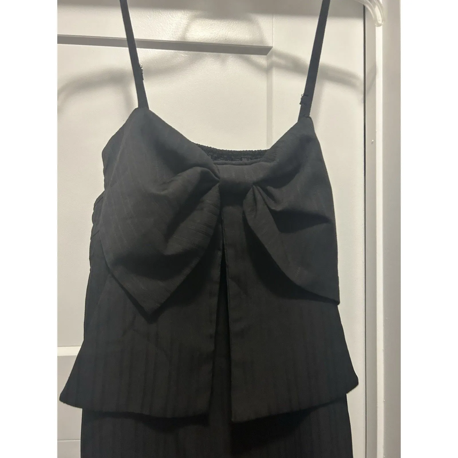 Women's Black Spaghetti Strap Bow Dress Size 12 Cocktail Party Goth Preppy Party - Image 2