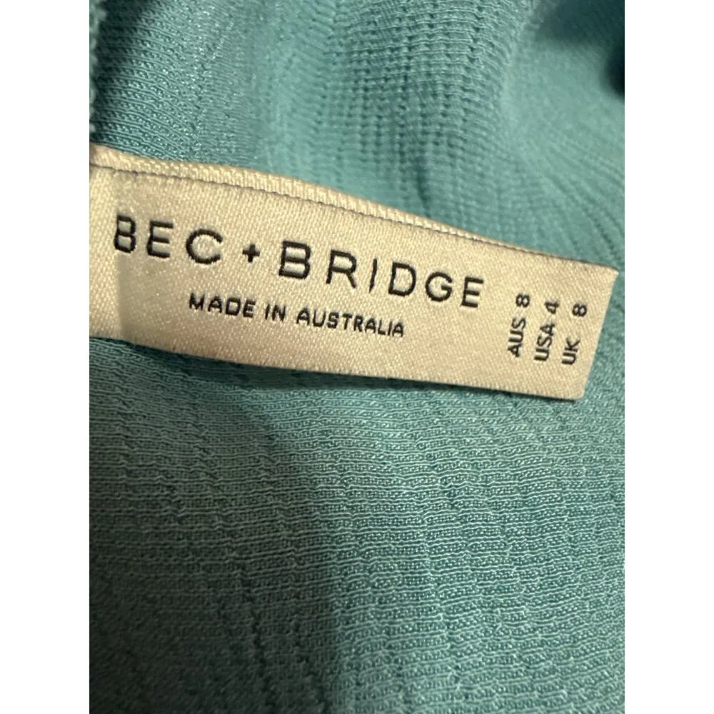 BEC & Bridge Blue Silk Satin High Waisted Pull On Pencil Midi Slip Skirt Size 4 - Image 4