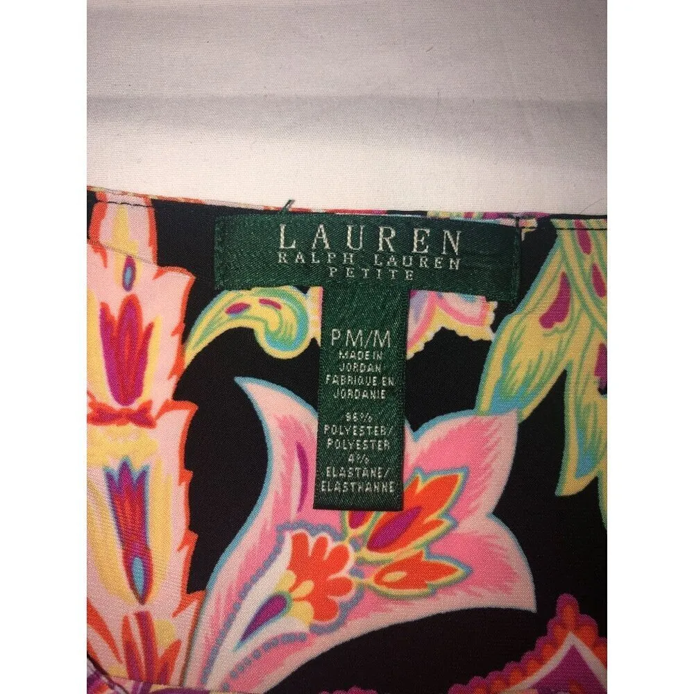 Ralph Lauren RLR Petite Dress Size M Paisley Floral Sleeveless Slinky Stretch - Image 2