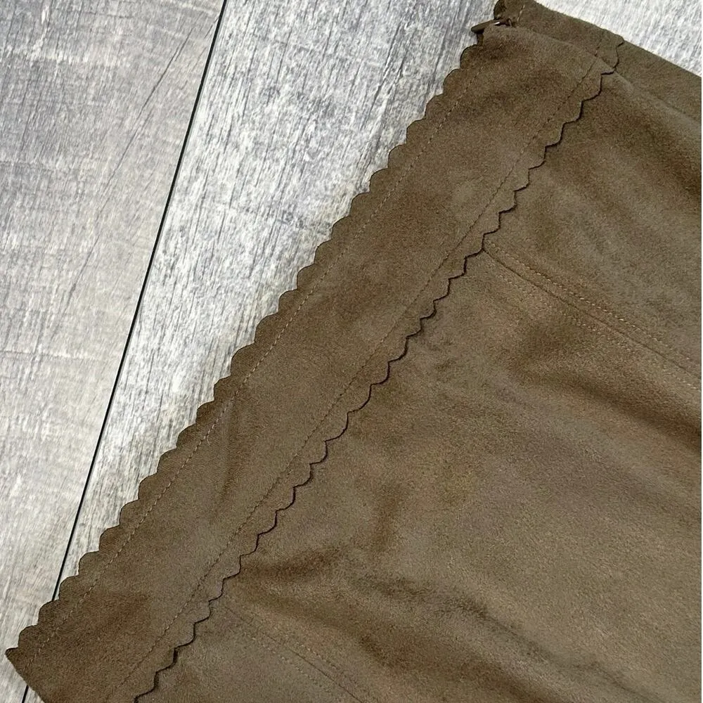 Altar'd State A-Line Mini Skirt Brown Suede Womens S Retro 70s Scallop Hem - Image 2