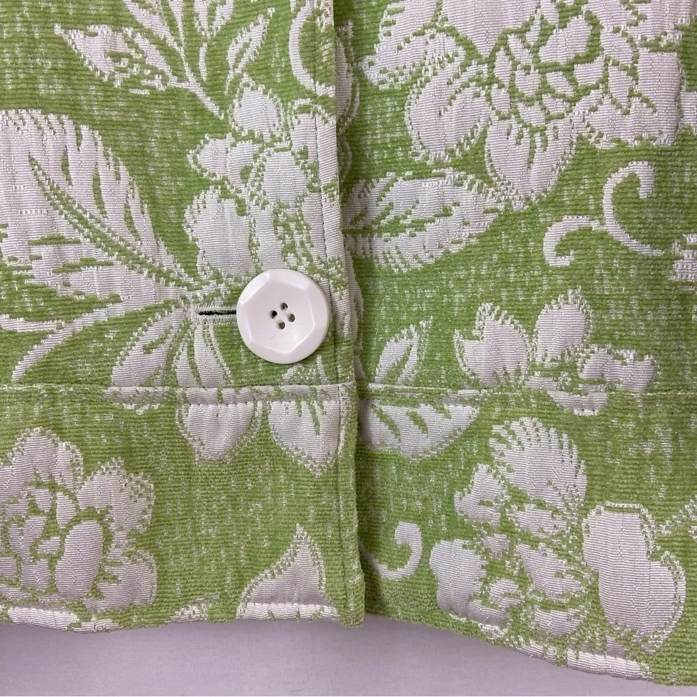 Lime Green Damask Jacquard Floral 3/4 Sleeve Button Front Jacket - Image 7