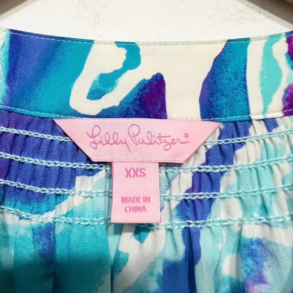 Lilly Pulitzer Women's Elsa Silk Chiffon Pullover Blouse Opal Swell Acquainted - Image 2