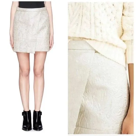 J. Crew Skirt Pearl Metallic Matelasse Origami Faux Wrap Mini Skirt Size 10 NEW - Image 2