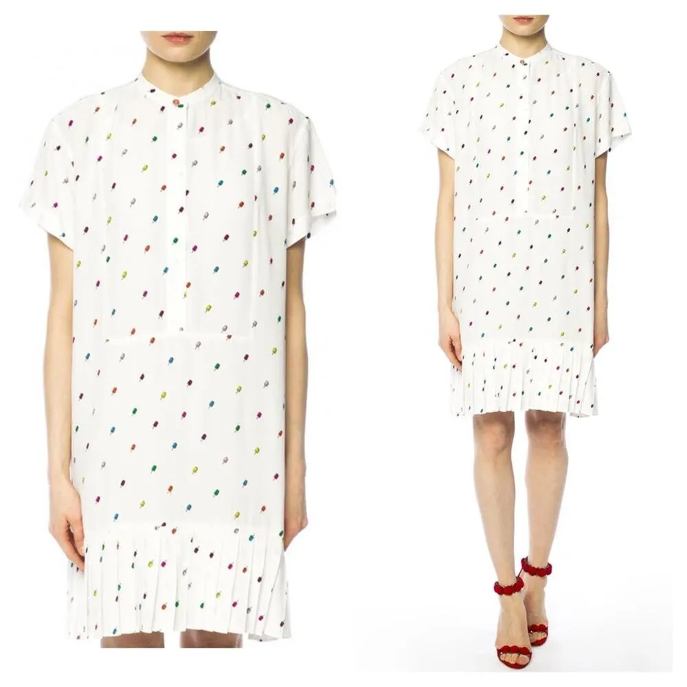 Paul Smith Ice Cream Mini Dress Medium Motif Black Pleated Rainbow Shirtdress - Image 3