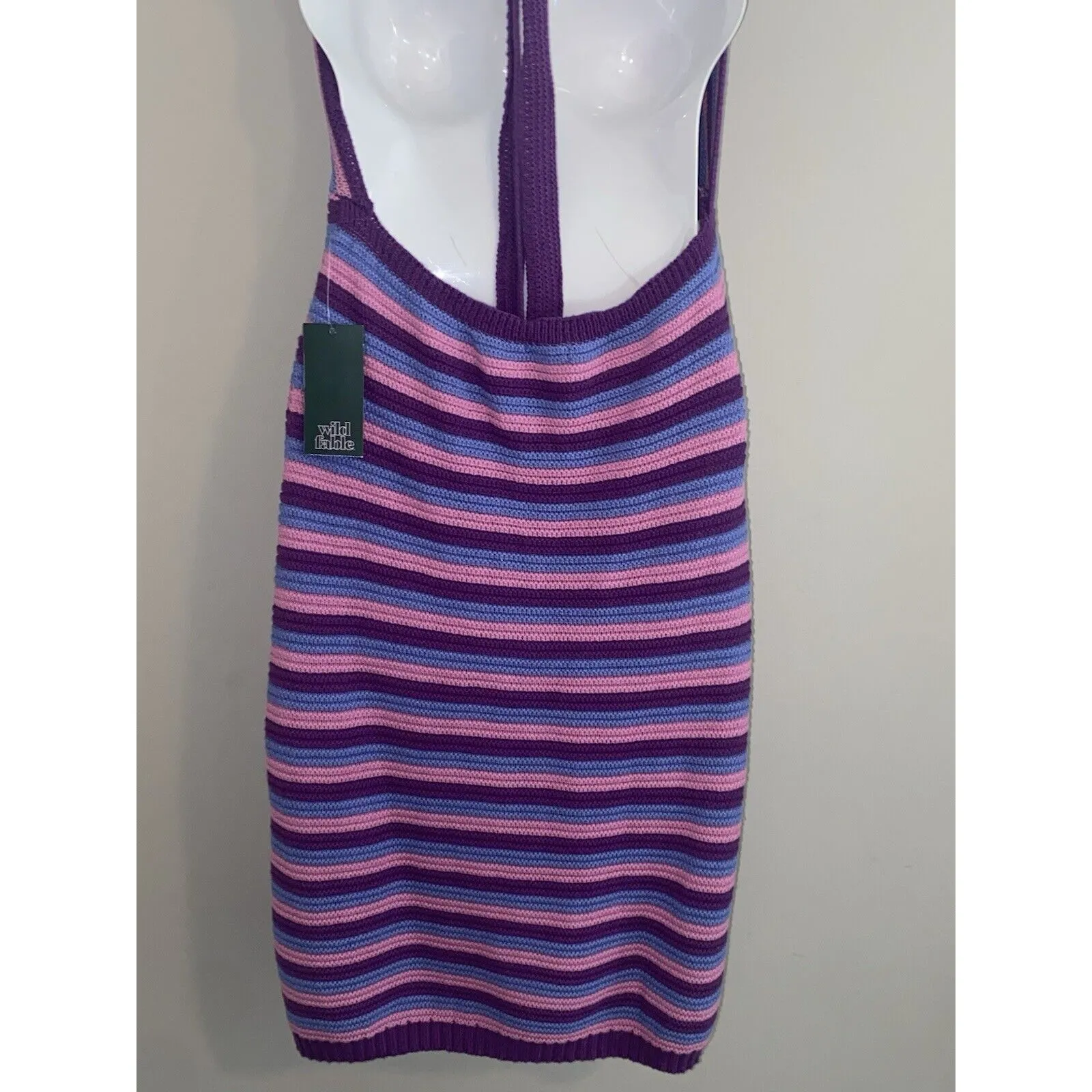 Wild Fable Crochet Purple Pink Blue Striped Halter Sundress Knit Size L  29pky - Image 8