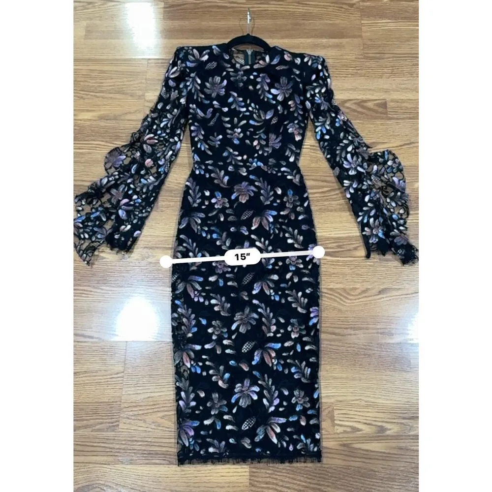 ALEX PERRY LIBERTY PAINTED FRENCH FLORAL LACE DRESS size 4 Black - Image 7