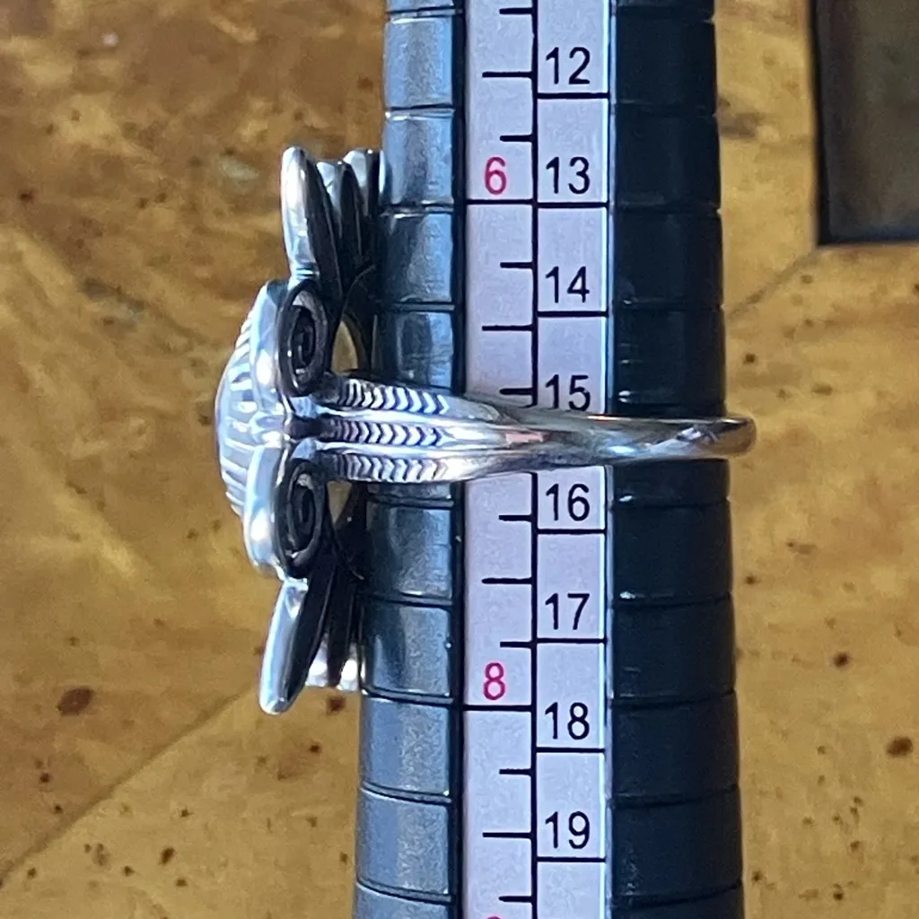 White Buffalo Turquoise Sterling Silver Feather Ring Size 7 Black - Image 8