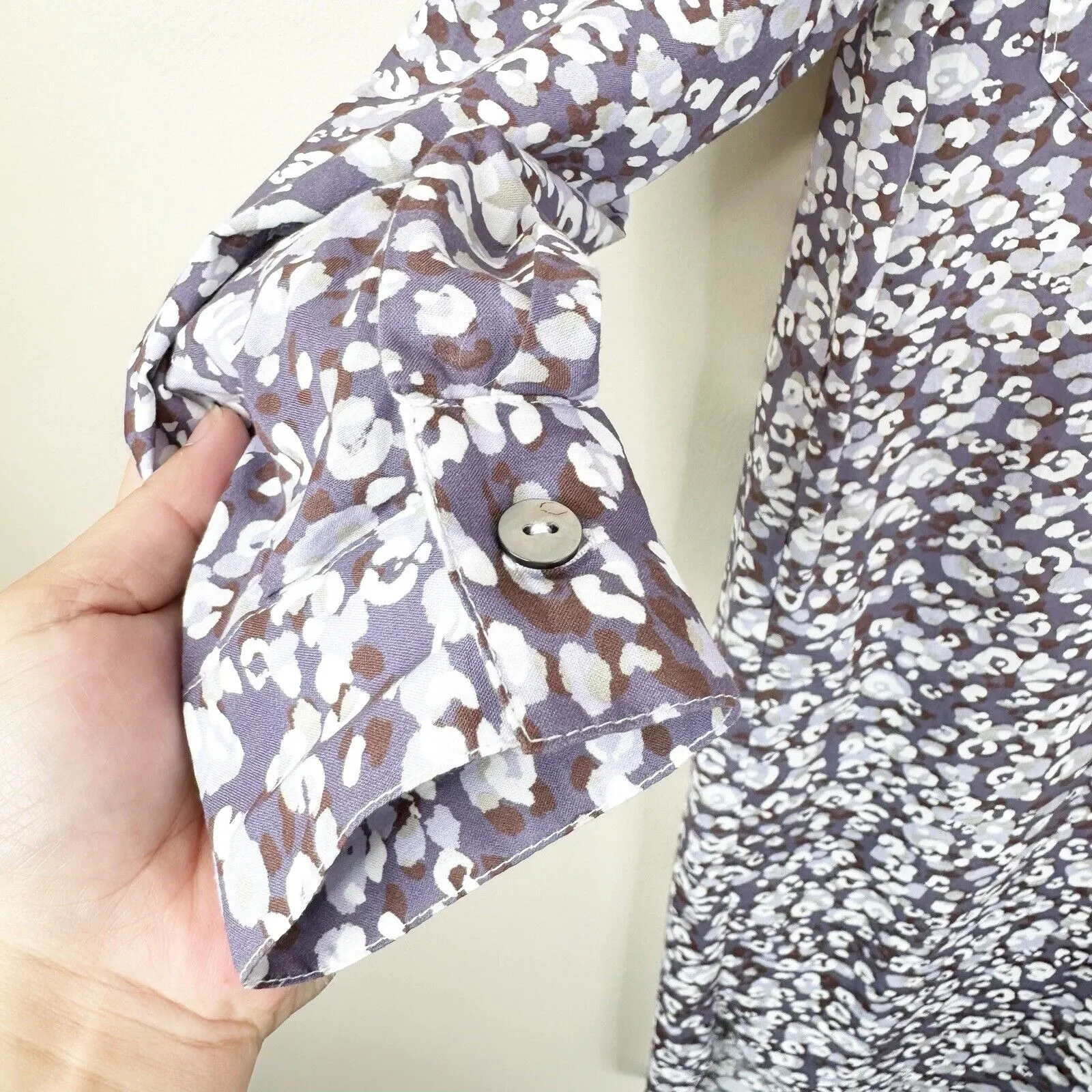 Johnny Was Calme XS Printed Big Shirt Dress Cadet Leopard Spots Cotton Button Up - Image 16