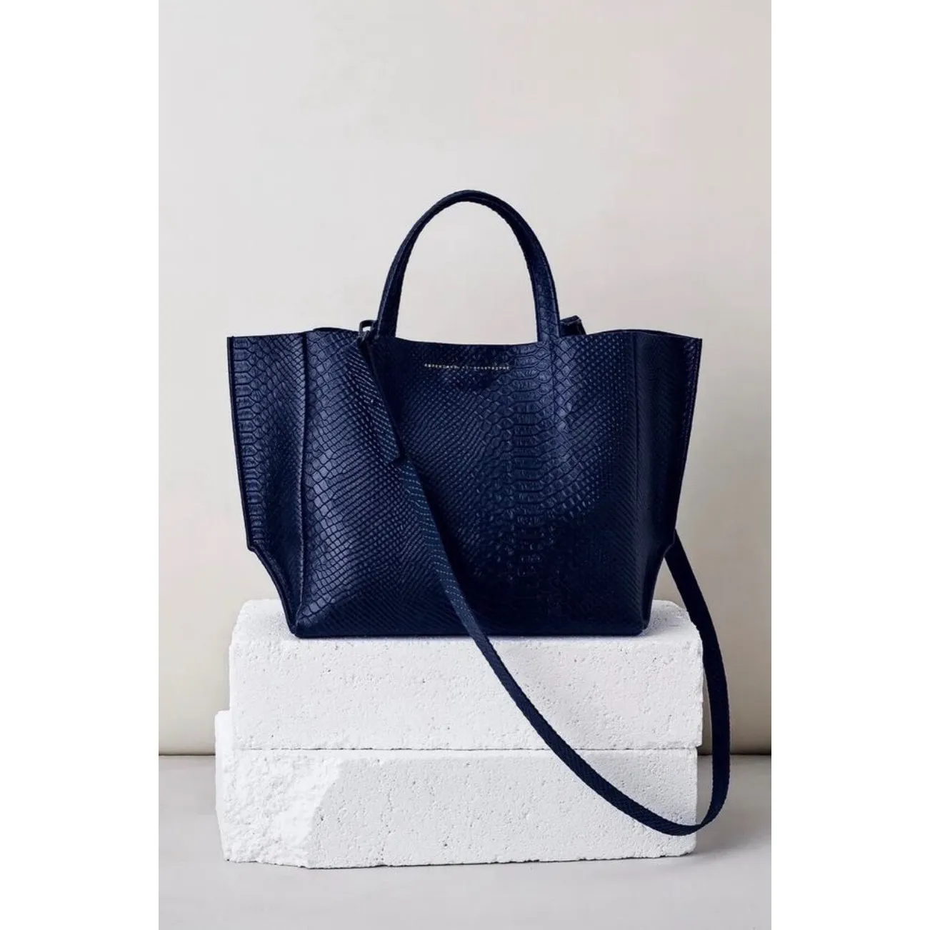 Ampersand As Apostrophe Leather Half Tote – Navy Night Python (NWT) Blue - Image 5