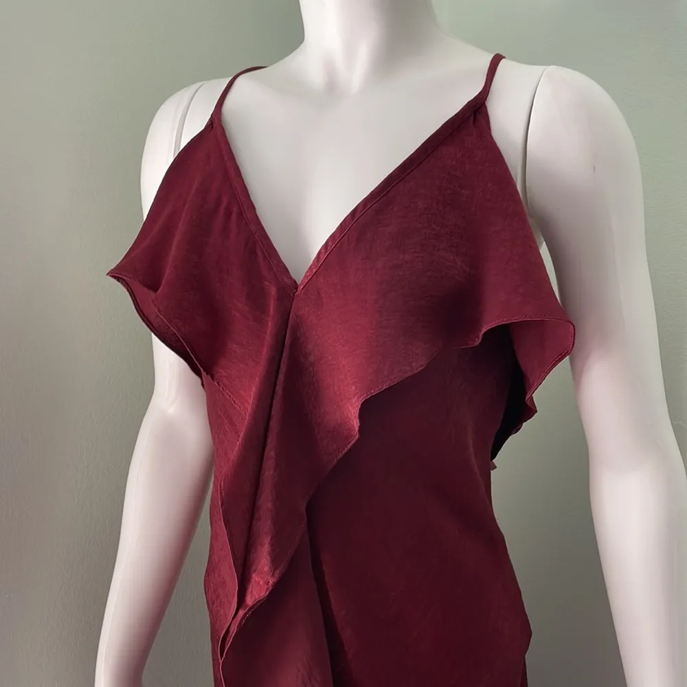 Misa Los Angeles Ele slip dress ruffle wine slub criss cross strap midi dress - Image 4