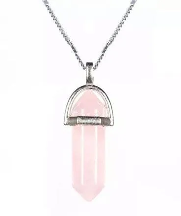 Hexagonal Column Quartz Pendant Necklace Pink - Image 2