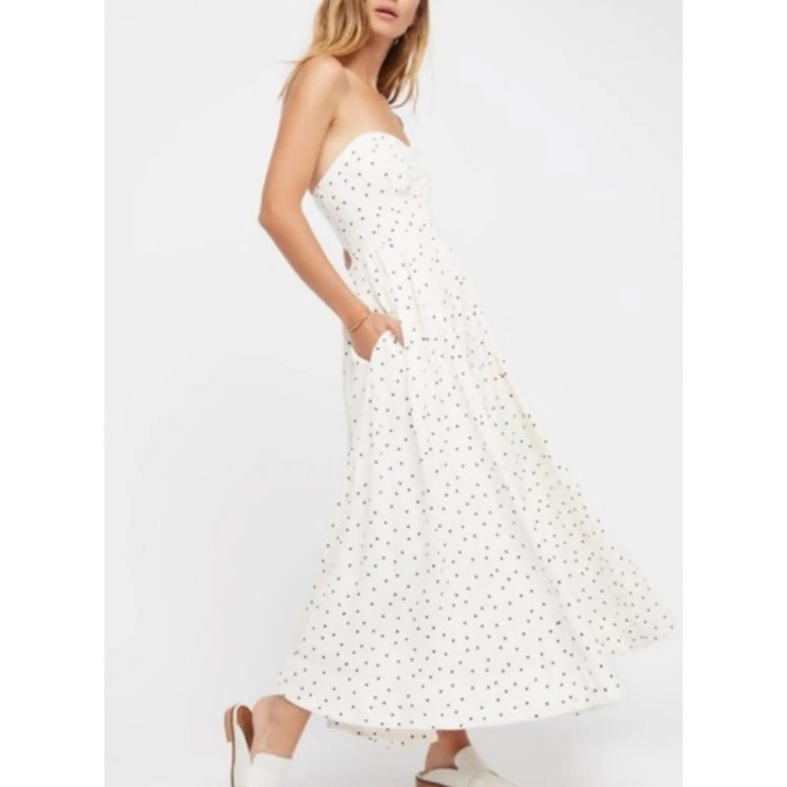 Free People Women's Size 4 Bella Donna Polka Dot Midi Dress‎ - Image 9