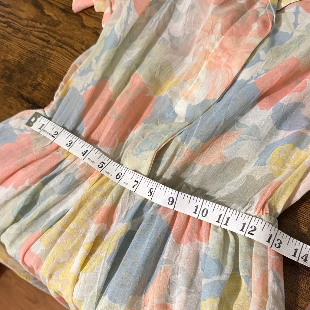 Vintage Pastel Floral Short Sleeve Dress with Belt Pink Size XL - Image 6