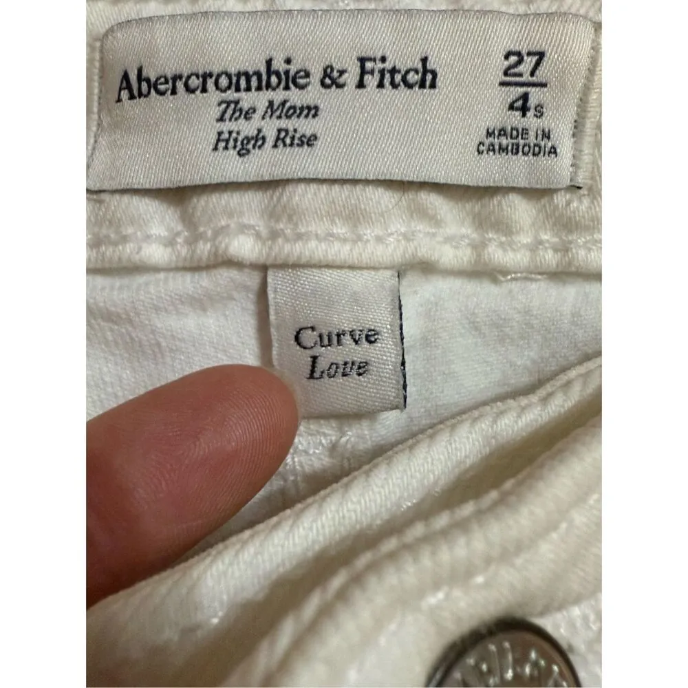 Abercrombie & Fitch The Mom High Rise Distressed Jeans in White Sz 27 Curve Love - Image 3