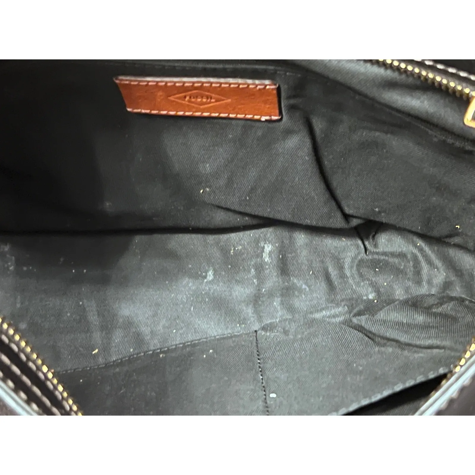 Fossil Harper Black Large Leather Crossbody Shoulder Bag Flap Top Brass Buckles - Image 10