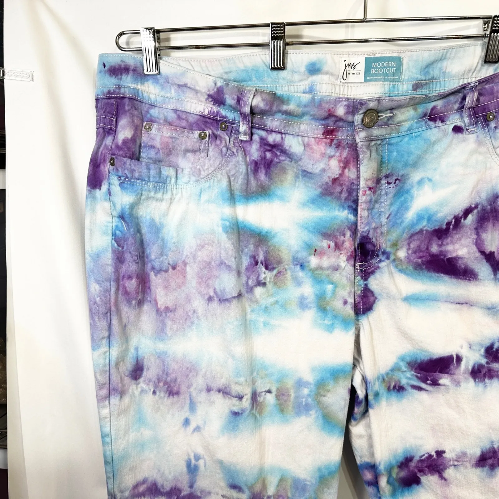 JMS Just My Size Plus Size 26WP Jeans Handmade Tie Dye Bootcut Purple Blue 670 - Image 5
