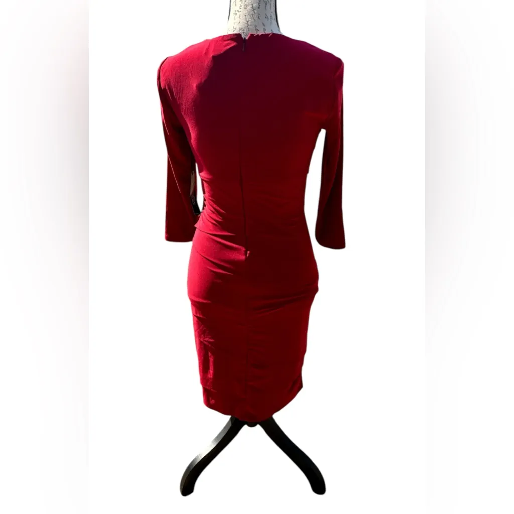 White House Black Market Slimming Pleated Burgandy Red Cocktail Dress Size 4 - Image 2
