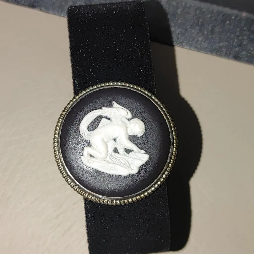 Cameo Brooch Wedgwood Vintage England Black White Pin Angel Cherub Sterling 925 - Image 4