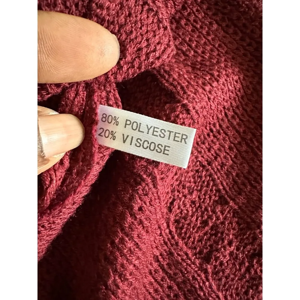 Cozy Burgundy Knit Textured Poncho - Image 5