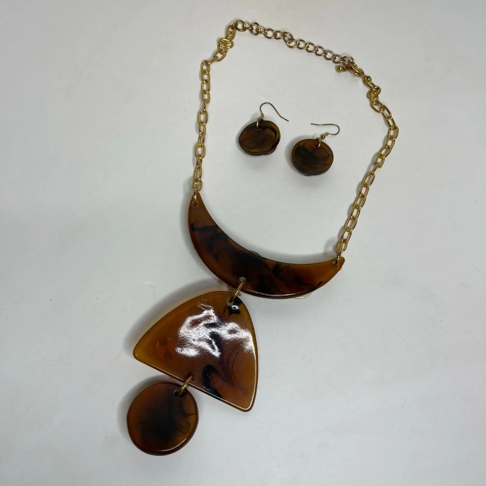 Vintage Handmade Necklace Lucite Pendant w/ Matching‎ Earrings Buttons Marbled - Image 6