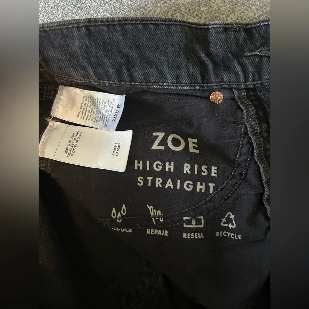 Lucky Brand Zoe High Rise Straight Leg Jeans Black size 26(2) - Image 4