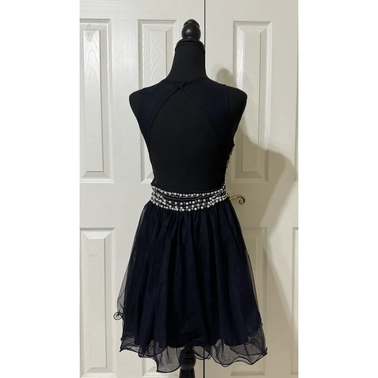 Blondie Nites black short Illusion Yoke Pearl Embellished Back Swing dress- 11‎ - Image 5