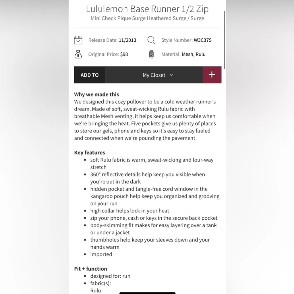 Lululemon Base Runner 1/2 Zip Heathered Surge Teal Size 4 - Image 8