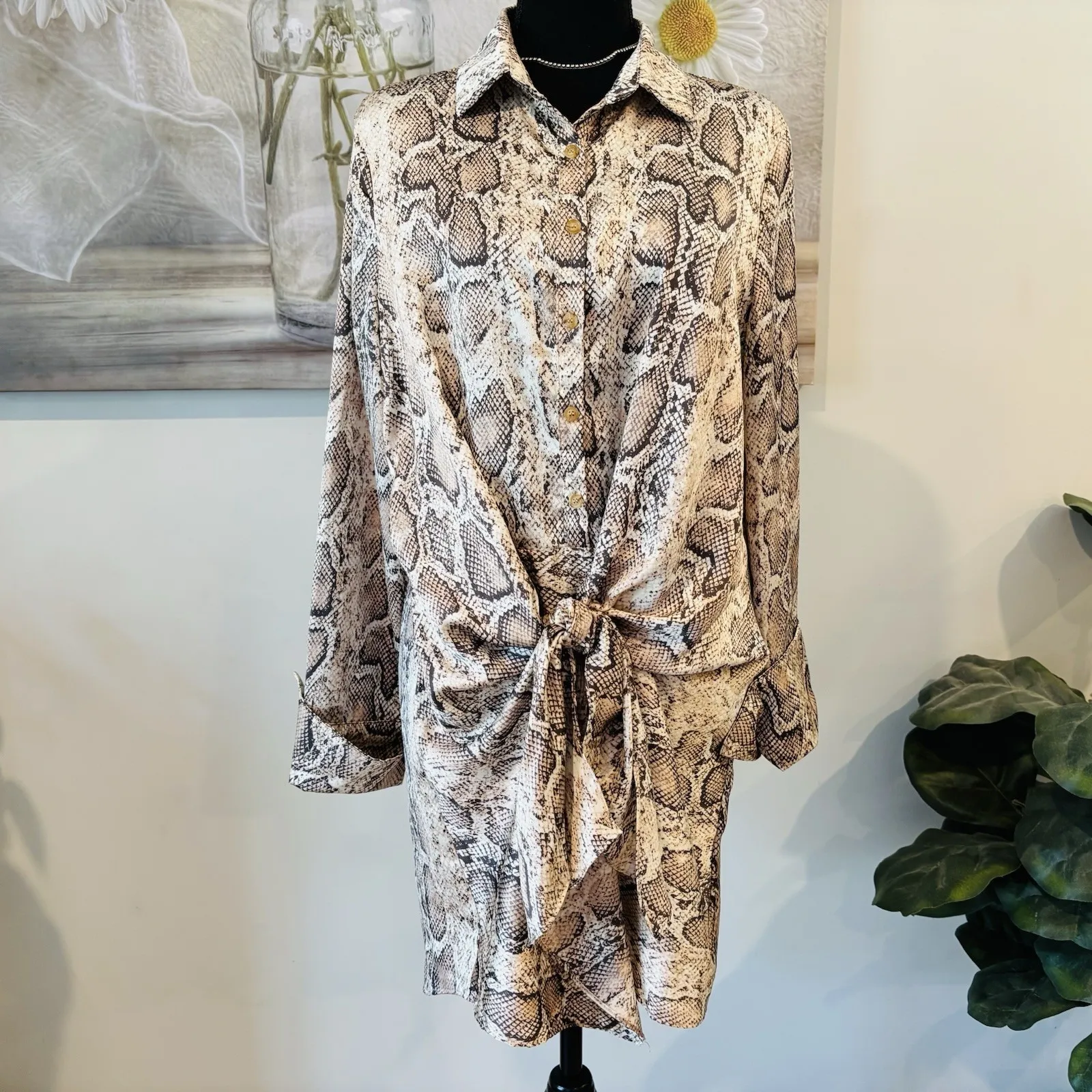 Sweet Lemon Silky Snake Skin High Low Wrap Dress • Size Medium - Image 4