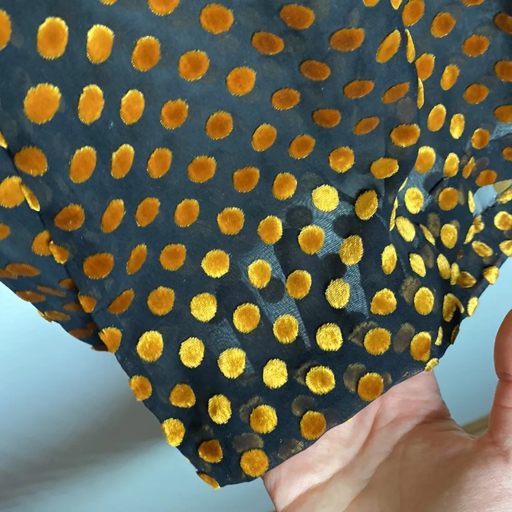 Club Monaco sheer silk blend blouse with velvet gold polka dots size S - Image 6