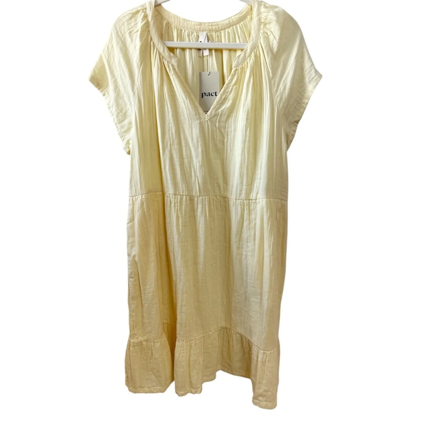 Pact Organic Cotton Coastal Gauze Throw-And-Go Dress in Butter Yellow Large NWT - Image 2